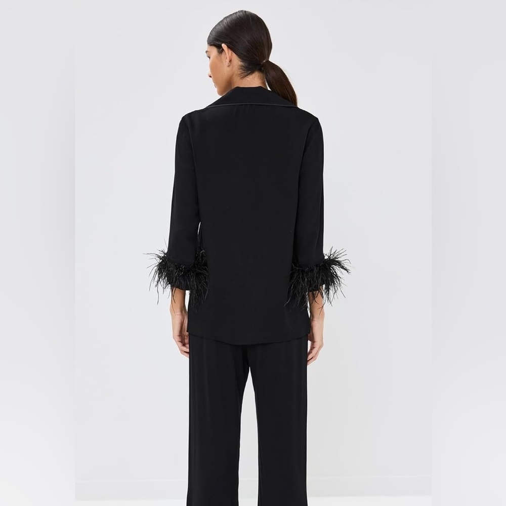Sleeper Women’s Party Pajama Shirt with Ostrich feather trim - Picture 2 of 10